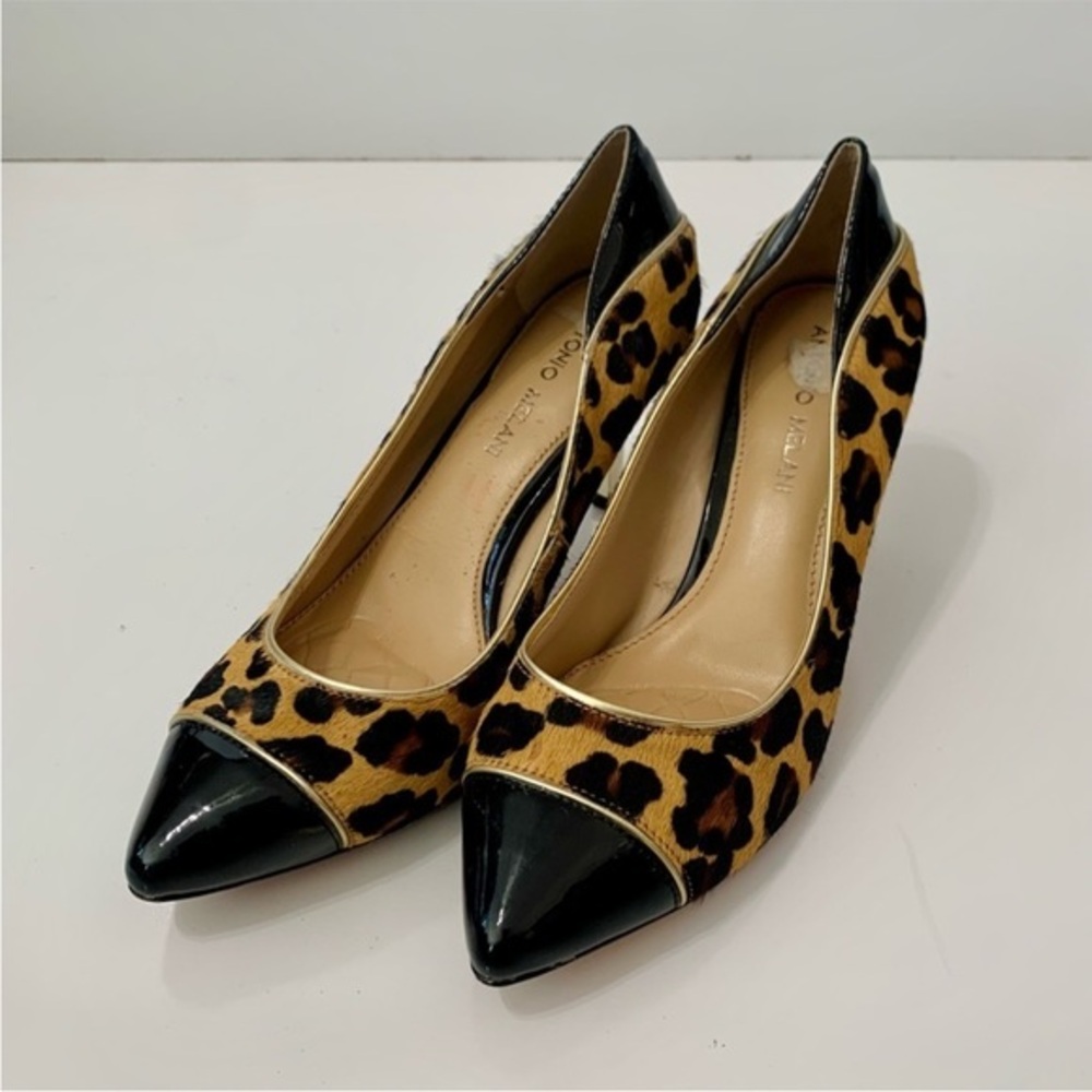 Antonio Melani cheetah calf hair patent leather toe metalic heel pump’s 7.5M